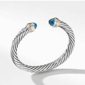 David Yurman Cable Classic Bracelet with Blue Topaz 14k Yellow Gold, 7mm